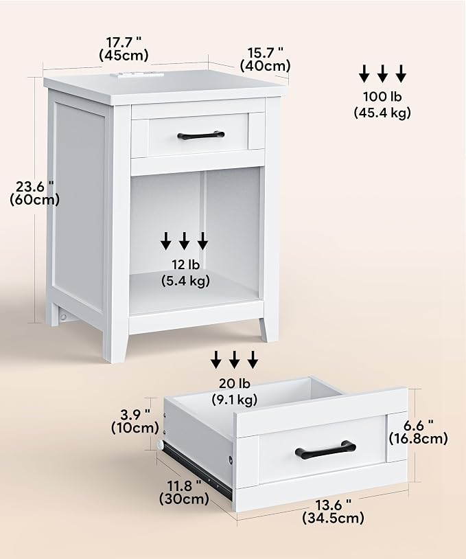 Decofy Farmhouse Nightstand with Charging Station & Large Storage, Set of 2 Modern End Tables with Outlets, USB Ports and Type-C Ports, Easy Assembly for Bedroom (Pure White) - Image 3