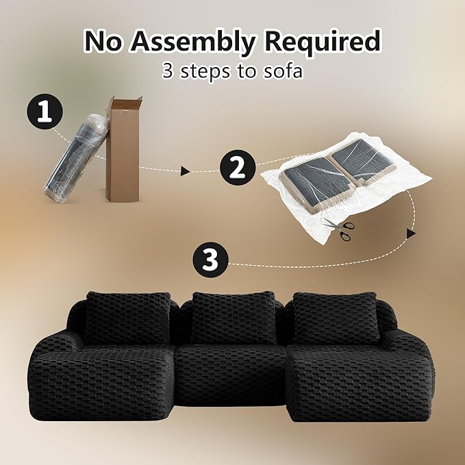 114" U-Shaped Compressed Sectional Cloud Sofa, Flannel Upholstered Modular Deep Seat Sofa with 5 Pieces, Symmetrical Boneless Foam Modular Cloud Couches for Living Room