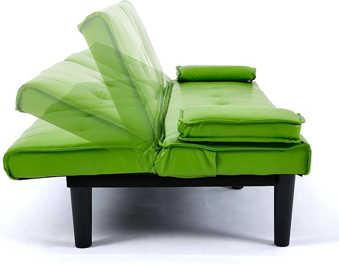 KEIKI 67" Convertible Sofa Bed with Cup Holder, 3 in 1 Futon Sofa Bed, PVC Sleeper Sofa Chair for Living Room, Office, Green