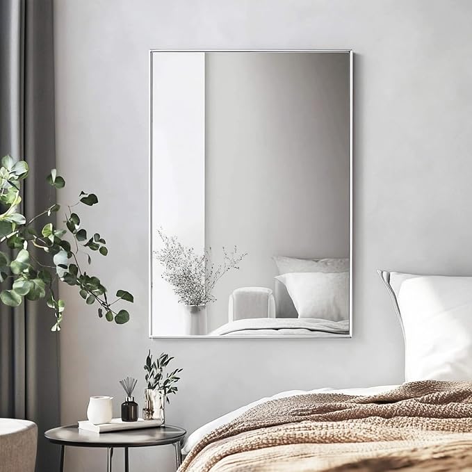 Sunniry Silver Bathroom Mirror, Bathroom Mirrors for Over Sink 24x36 inch, Rectangle Mirrors with Aluminum Metal Frame for Wall Décor, Living Room, Entryway, Bedroom. - Image 4