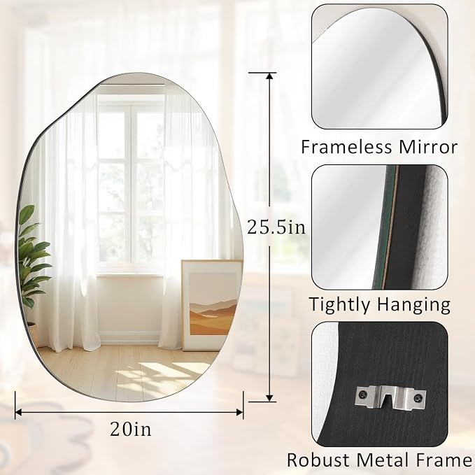 Bathroom Wall Mirror Wood Framed Modern Decorative Irregular Asymmetrical Mirrors for Bedroom Living Room Entryway Dressing Table Wall Decoration Room Decor 26" L x 18" W - Image 6