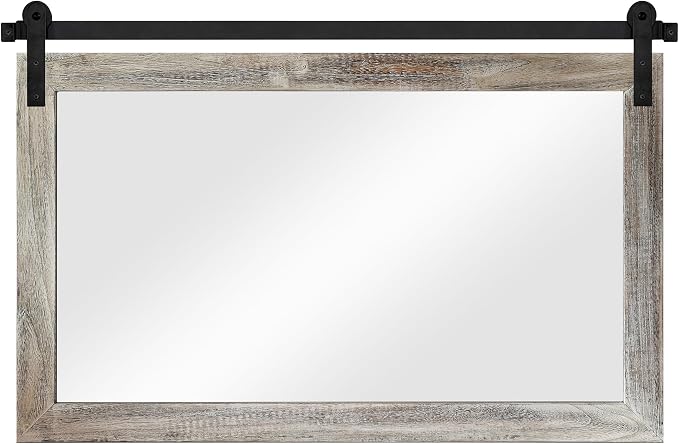 COGOOD Farmhouse Barn Door Mirror - 41" x 26" Rustic Wood Framed Wall Mirror for Bathroom, Living Room, Entryway Wall Decor (Yellow White) - Image 6