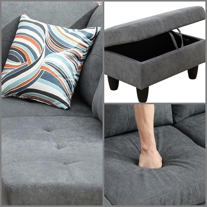 FONTOI L Shaped Sectional Couches, Modern Modular Sectional Sofa for Living Room Bedroom Furniture, Comfortable 4 Seat Couch with Ottoman Storage & Chaise, Gray