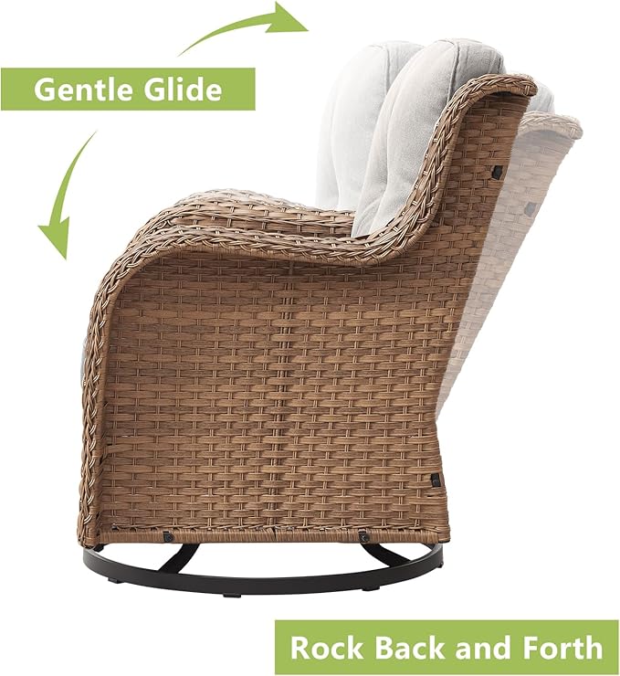 Rilyson Patio Furniture Swivel Chairs Set - 7 Piece Wicker Rattan Outdoor Sectional Conversation Sets with 4 Swivel Rocking Chairs,2 Ottomans and 1 Sofa for Porch Deck Garden(Yellow/Beige)