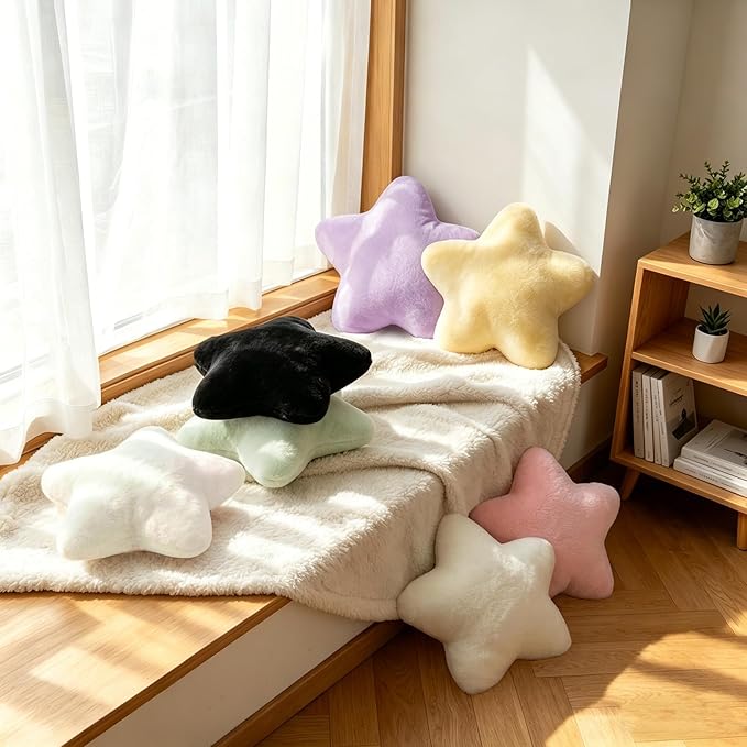 2PCS Star Pillow Set, 15.35’’ Cute Yellow Decorative Star Shaped Throw Pillows for Bed Couch, Aesthetic Soft Faux Plush Pillow Cushion for Room Bedroom Sofa Chair Floor Decor(Yellow)