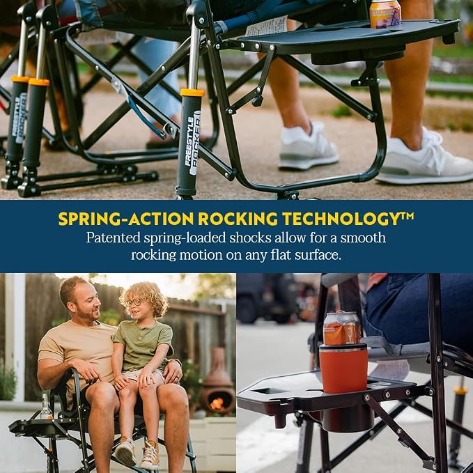 GCI OUTDOOR Freestyle Rocker with Side Table Camping Chair | Portable Folding Rocking Chair with Solid, Durable Armrests, Drink Holder & Comfortable Backrest — Heathered Indigo - Image 5