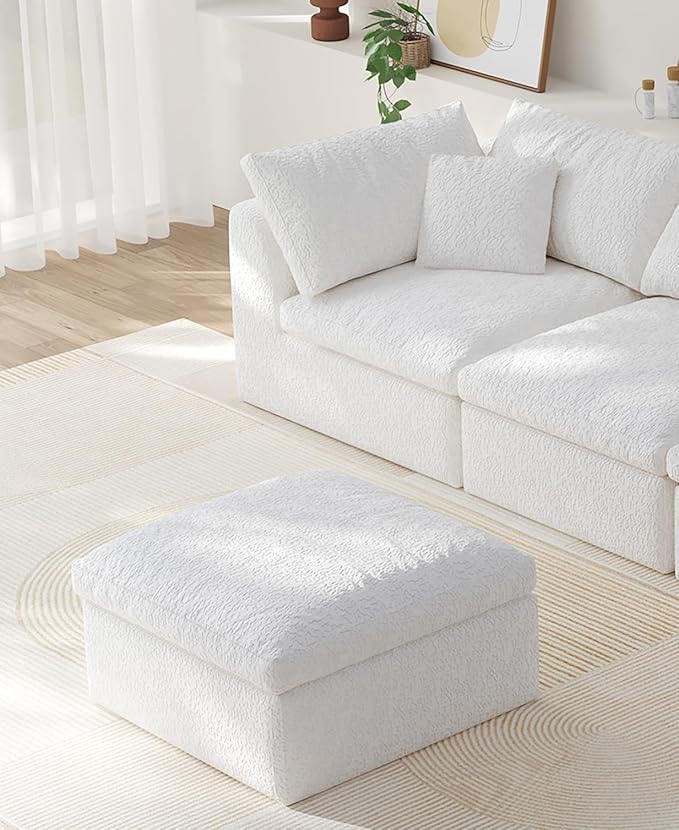Ottoman Modular Sectional Sofa Boneless Cloud Ottoman,Footstool, Comfy Seating Experience Foot Rest Stool, Foot Rest Under Desk for Living Room Bedroom, White