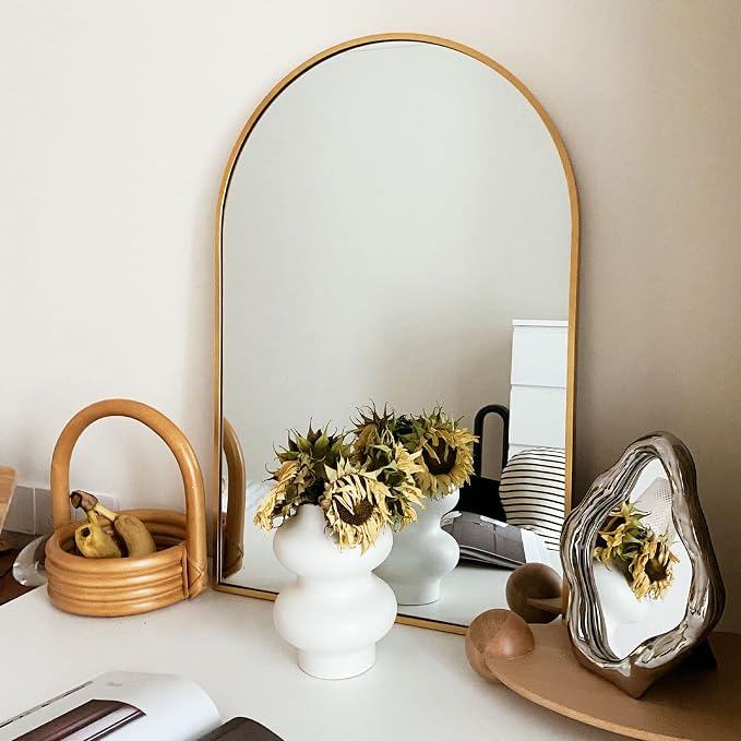 HARRITPURE 2Pcs Arched Bathroom Mirror ​Wall Mounted Mirror Aluminum Alloy Frame for Bathroom,Vanity Mirror Home Decor for Bathroom Bedroom Living Room Entryway (Gold, 20"*30") - Image 2