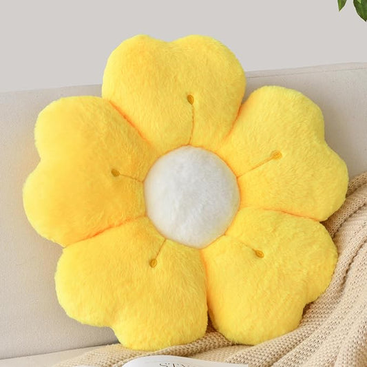 Flower Shaped Pillow, Cute Decorative Throw Pillows with Soft Artificial Rabbit Fur for Couch Bed Chair Floor, Christmas Pillow Seating Cushions with Room D??cor for Bedroom (14.9 Inches, Yellow)