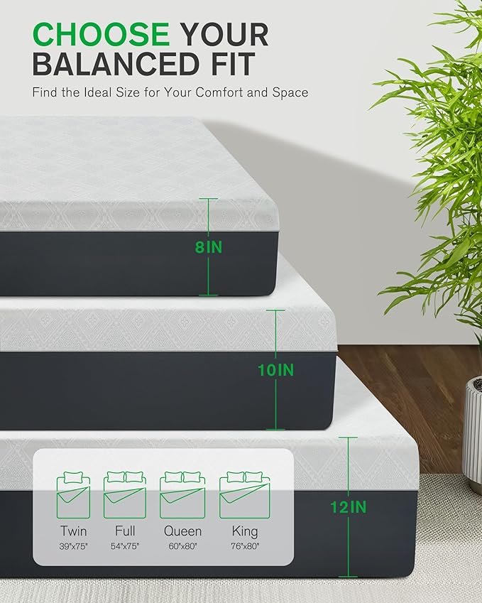 Life Balance 8 Inch Queen Size Mattress, Cooling Gel Memory Foam Mattress in a Box, Made in USA Queen Mattresses, Motion Isolation, Pressure Relief, Medium Firm, CertiPUR-US Certified, CY-8-Q