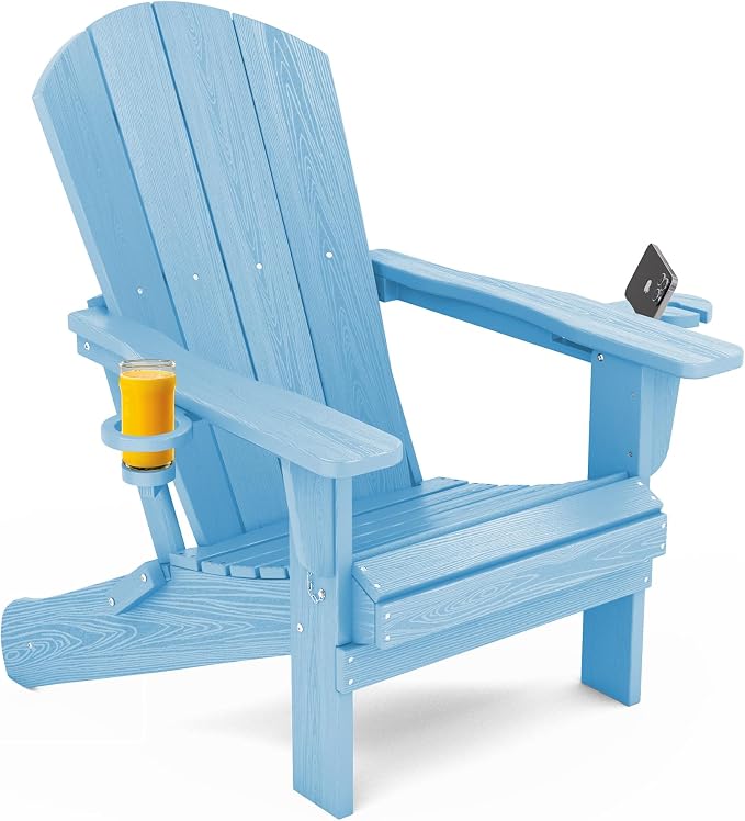 SERWALL Adirondack Chair with Cup Holders - Composite Adirondack Chairs Set of 4 HDPE Outdoor Chairs All Weather Use- Light Blue - Image 9
