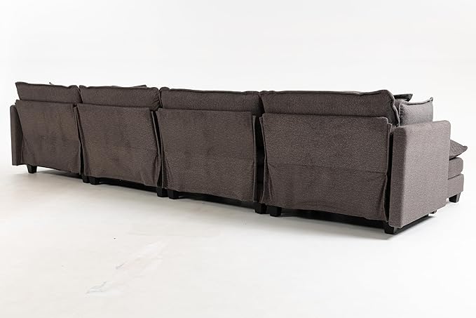 Eafurn 150" Oversized Modular Sectional Sofa with Movable Ottomans, 6 Seat Modern Corduroy Sofa Set, Convertible U/L Shaped Corner Couch for Living Room Apartment