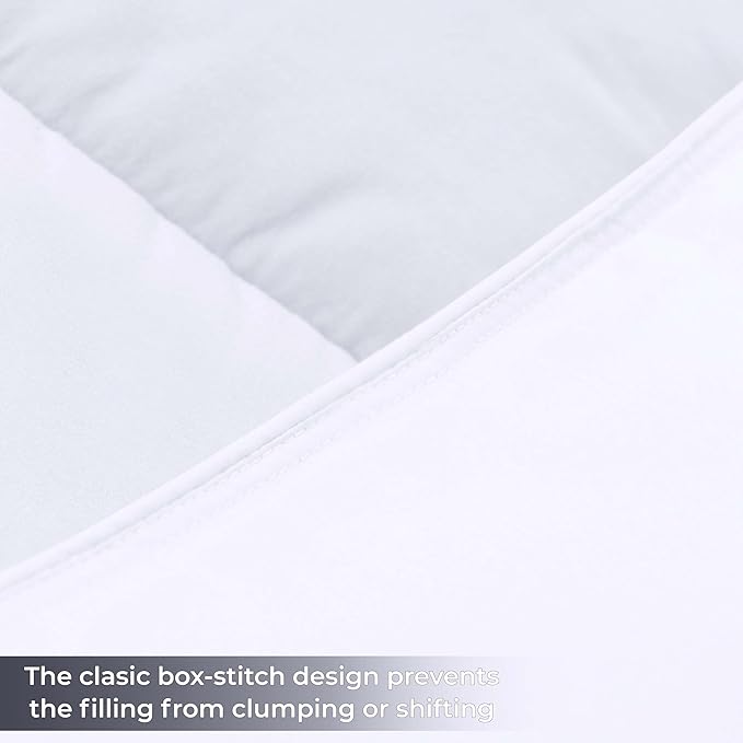 Superior Brushed Microfiber Comforter, Down Alternative Bedding, Medium Weight, Soft Bed Cover, Plush Duvet Insert, Oversized Blanket, Box Quilt, Reversible Comforter, Twin, White