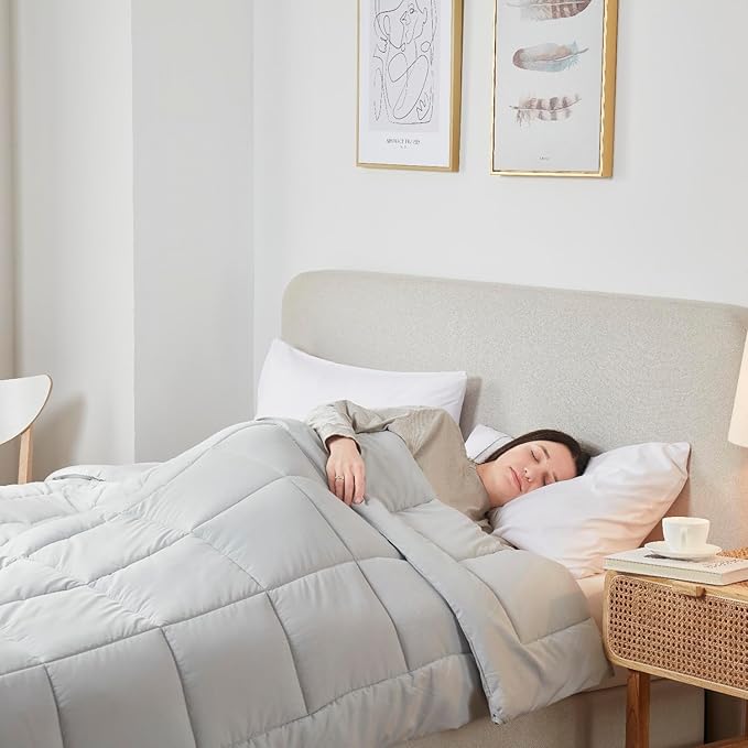 Nestl Full Size All Season Light Grey Comforter, Down Alternative, Box Stitching, 82" x 86" with Tabs