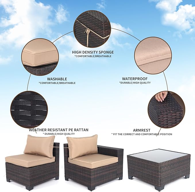 CHABATREE 9 Pieces Outdoor Patio Furniture Sets,Rattan Conversation Sectional Set,Manual Weaving Wicker Patio Sofa with Tea Table