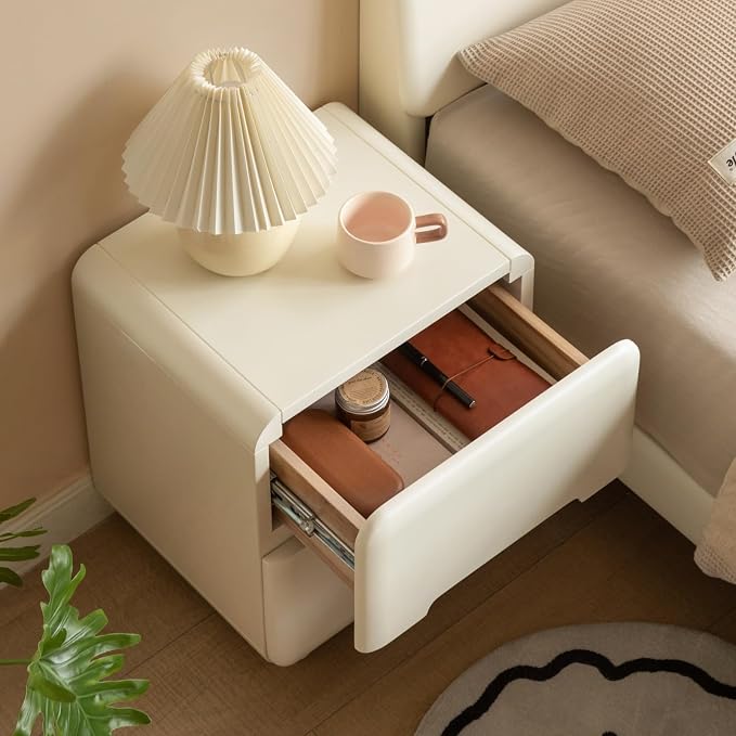 YESWOOD White Wood Nightstand with 2 Drawers, Mid Century Modern Nightstands, Girls Night Stand with Rounded Corners & Hidden Handle, Small Night Stand for Bedroom, Living Room(18.9" H) - Image 7