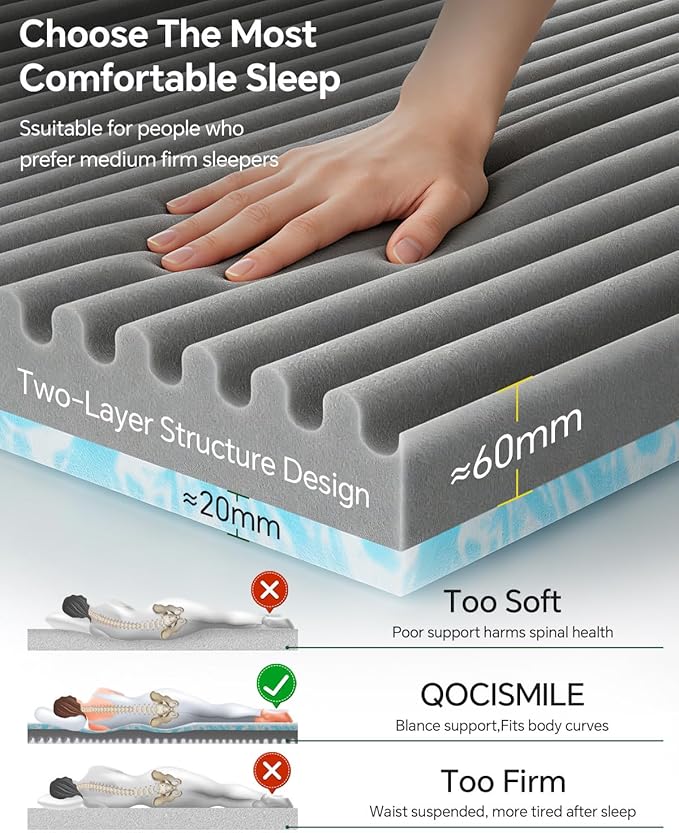 Queen Mattress Topper,Gel Memory Foam Mattress Topper 3 inch Queen Size Bed Topper,High Density Mattress Pad,Bamboo Rayon Soft Cover Removable,Non-Slip & Zipper,Elastic Straps Fits 6"-21"