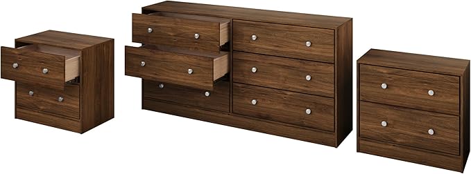 HOME DESIGN Altoona 3-Piece Bedroom Set with Dresser and Two Nightstands, Brown