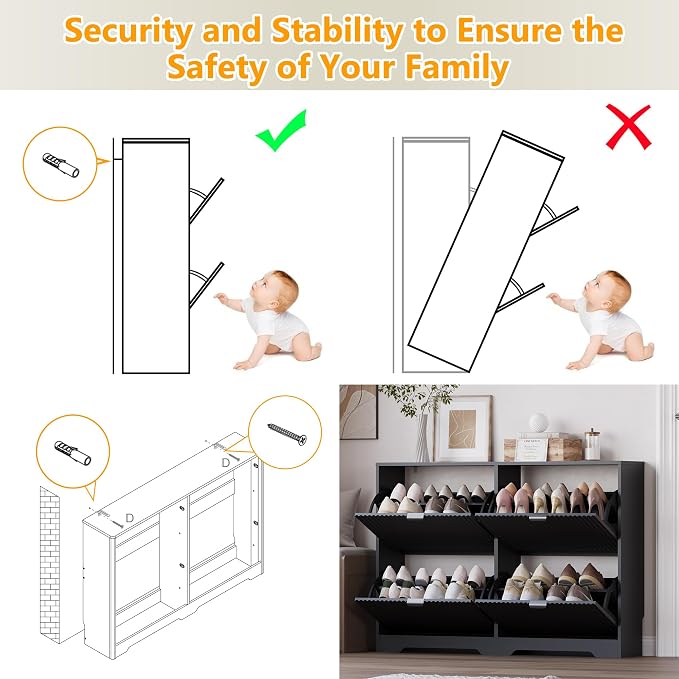 BORNOON Large Shoe Cabinet for Entryway, Shoe Rack Cabinet with 4 Flip Drawer and Adjustable Shelves for Small Apartment, Foyer - Image 7
