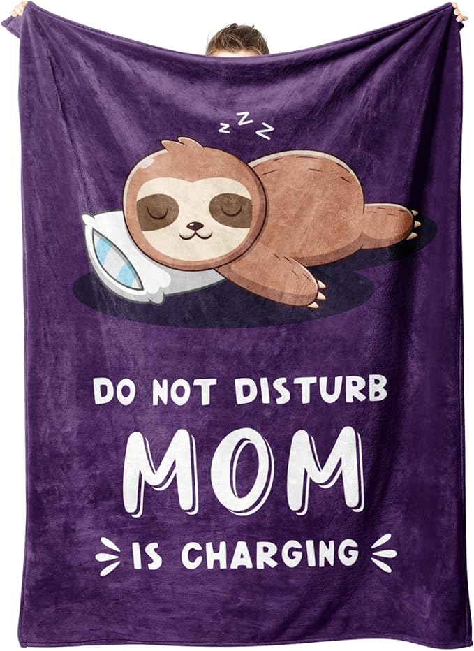 Funny Gifts for Mom Mothers Day, Mom is Charging Sloth Blanket, Birthday Gifts for Moms from Daguther Son, Moms Gift for Christmas, Soft Sloth Throws Blanket for Mother 60" x 50"