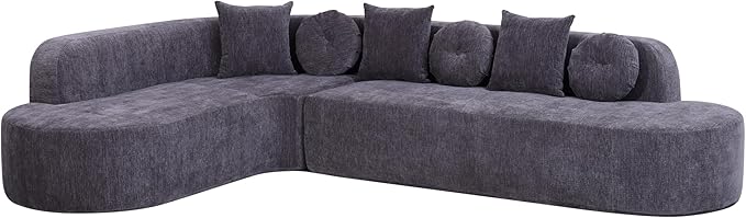 123" Boneless Modular Sectional Sofa, Modern Curved L-Shaped Cloud Foam Couch with High Density Sponge & Pocket Spring, Chenille Fabric, Non-Assembly Frameless Floor Sofa for Living Room | Plush, Wider Armrest