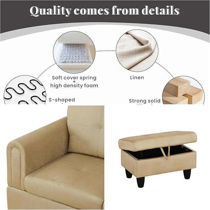 FONTOI Sectional Couch with Otttoman, 97" L Shaped Couch Sectional Sofa for Living Room, Modern Modular Couches with Cup Holders for Bedroom, Apartments, Beige