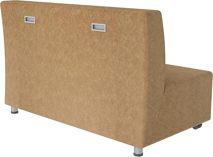 FDP Pro Series Rustic Armless Mobile Sofa with Tech Panel Outlet Distressed Faux Hide Leather, Hand Upholstered Commercial Furniture for Hotel Lobby, Office, Restaurant, Home and More - Pecan