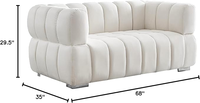Meridian Furniture 670Cream-L Gwen Collection Modern | Contemporary Velvet Upholstered Loveseat with Deep Biscuit Tufting