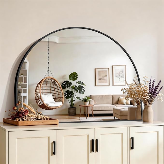 CIRCUMI Arched Wall Mirror 40"x30", Black Metal Frame with Tempered Glass, Large Decorative Mirror for Entryway Table, Mantel, Living Room, Over Sink, Shatterproof & Crystal Clear Black Arched Mirror - Image 6