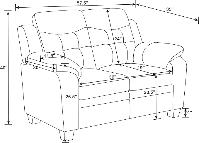 Coaster Home Furnishings - Finley - Leatherette - Upholstered Tufted Loveseat with Flared Armrest, and Tapered Legs - Living Room - Black - 506552