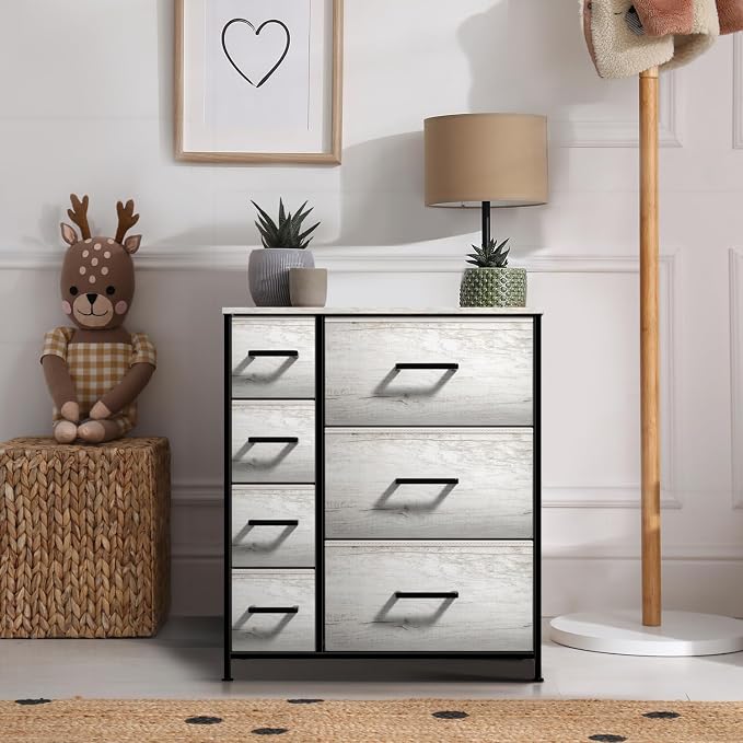 Sorbus Dresser with 7 Faux Wood Drawers - Storage Unit Organizer Chest for Clothes - Bedroom, Hallway, Living Room, Closet, & Dorm Furniture - Steel Frame, Wood Top, & Easy Pull Fabric Bins - Image 6