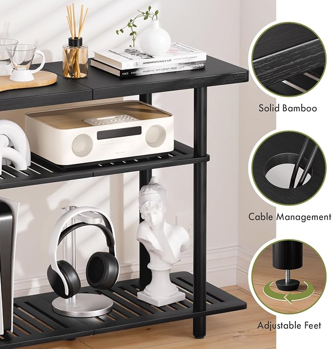 Bamboo TV Stand, Small TV Stands for up to 32 Inch, 3-Tier Entertainment Center TV Shelf with Storage, Sturdy Corner TV Stand for Small Spaces, Black - Image 6