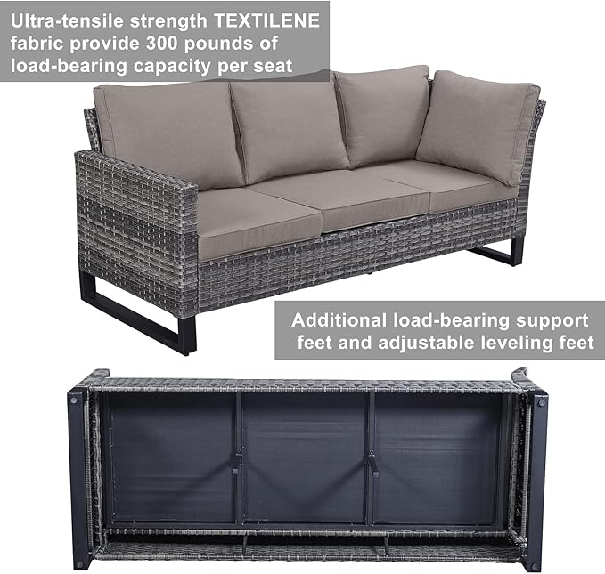 Belord Outdoor Sectional Furniture with Swivel Rocker Chair, 10 Pieces Wicker Patio Furniture Sets with Ottoman L Shaped Sofa Coffee Table Grey Cushion