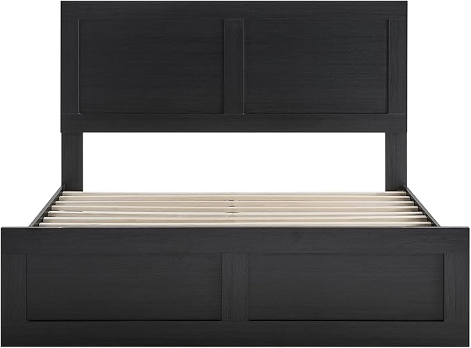 KISLOT 3 Pieces Bedroom Set, Wood Bed Frame with Upholstered Headboard & 2 Nightstands with Storage, Wooden Platform Mattress Foundation Farmhouse Bedroom Furniture Set