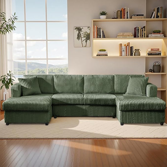 123" U-Shaped Modular sectional Sofa, Two L-Shape Chaise with 2 Cloud Couch sectional with Two Pillows, couches for Living Room(Green)