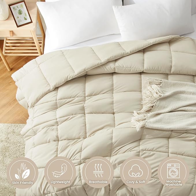 Homelike Moment Comforter King Size - Beige Duvet Insert Down Alternative Bed King Comforter, Lightweight Bedding Comforters Quilted Soft All Season Beige