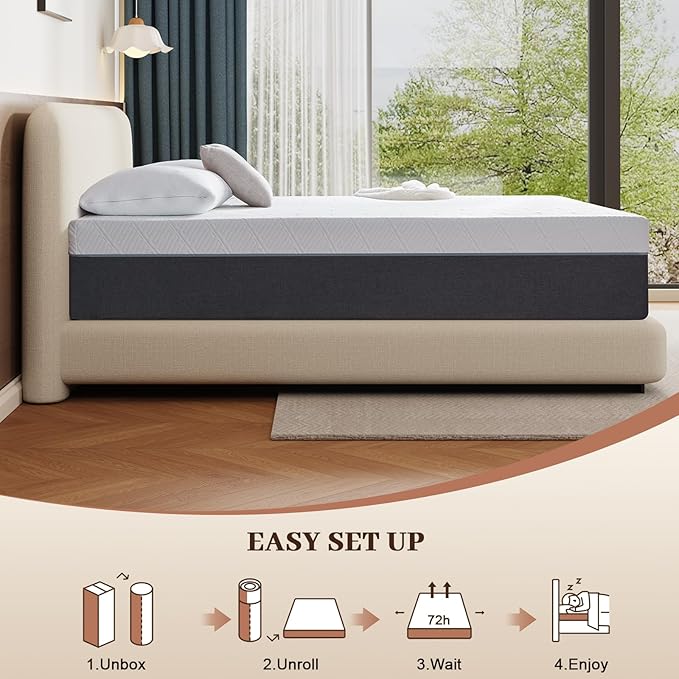 Lukace 8 Inch Twin Mattress No Fiberglass Gel Memory Foam Mattress for Back Pain, Relieve Pressure with Medium Firm Support & Motion Isolation, Certified Safe Materials, 75" L x 38" W