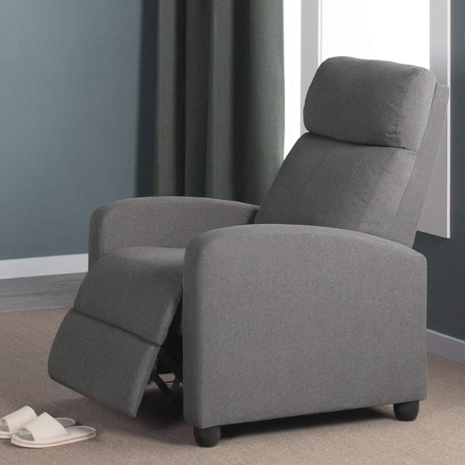 Topeakmart Fabric Recliner Sofa Push Back Recliner Chair Adjustable Modern Single Reclining Chair Upholstered Sofa with Pocket Spring Living Room Bedroom Home Theater Light Grey
