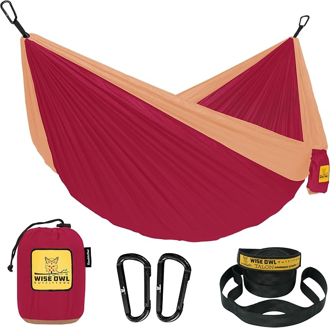 Wise Owl Outfitters Camping Hammock – 500lbs Portable Hammock with Tree Straps - Travel, Backpacking, Hiking, Outdoors Camping Gear - Single or Double by WiseOwlOutfitters