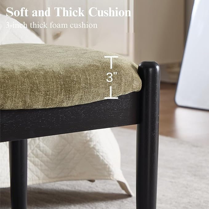 DUOMAY 55'' Modern Ottoman Bench, Chenille Upholstered Entryway Bench Bedroom Bench with Wood Legs, End of Bed Bench for Bedroom, Living Room, Corners, Kitchen, Green - Image 5