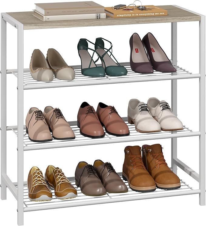 Yusong Shoe Rack Organizer, 4 Tier Industrial Shoe Storage Shelf for Closet Entryway, Narrow Sturdy Metal Shoe Shelves, White by Yusong