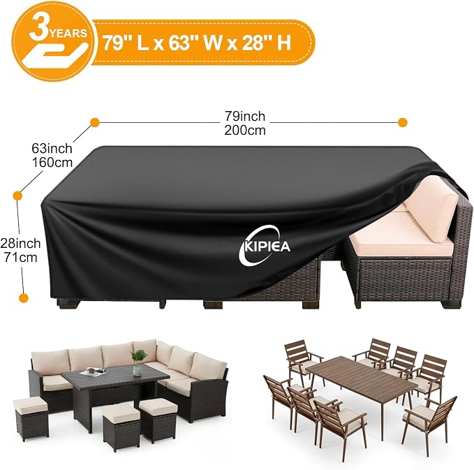 Kipiea Patio Furniture Covers Waterproof Winter, Heavy-Duty 420D Outdoor Patio Furniture Set Covers, No Tears Anti UV No Fading (79" L x 63" W x 28" H) - Image 2