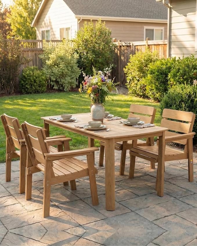 Outdoor Patio Dining Chair Set of 2, All-Weather Patio Chairs with Armrests, Ergonomic Design, Ideal for Garden, Poolside, Backyard, Deck, Teak - Image 6