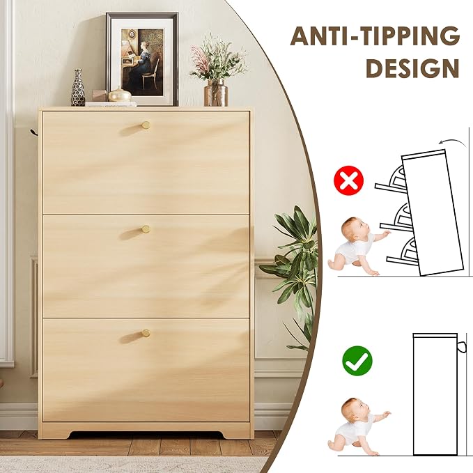 Nicetree Shoe Storage Cabinet, Slim Shoe Cabinet, Hidden Shoe Rack Cabinet, Shoe Storage Cabinet for Entryway, Hallway, Foryer, Natural Oak - Image 9