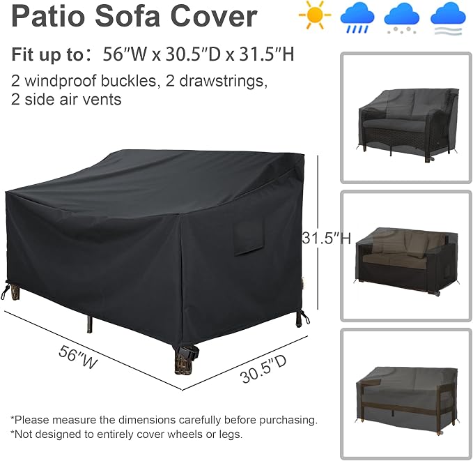 Patio Furniture Covers,Outdoor Furniture Cover Waterproof,Patio Furniture Set Covers for 4 Piece Outdoor Conversation Set,Patio Covers Set X-Large (Black) - Image 3