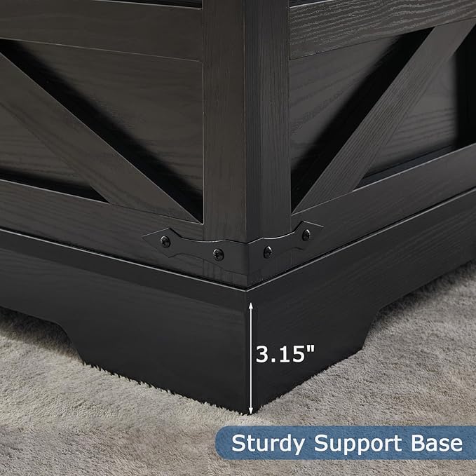 Black Coffee Table with Storage, Cocktail Table with Hinged Lift Top, Farmhouse Square Wood Center Table with Large Hidden Storage Compartment for Living Room, Square Coffee Table, Metal Edges Decor