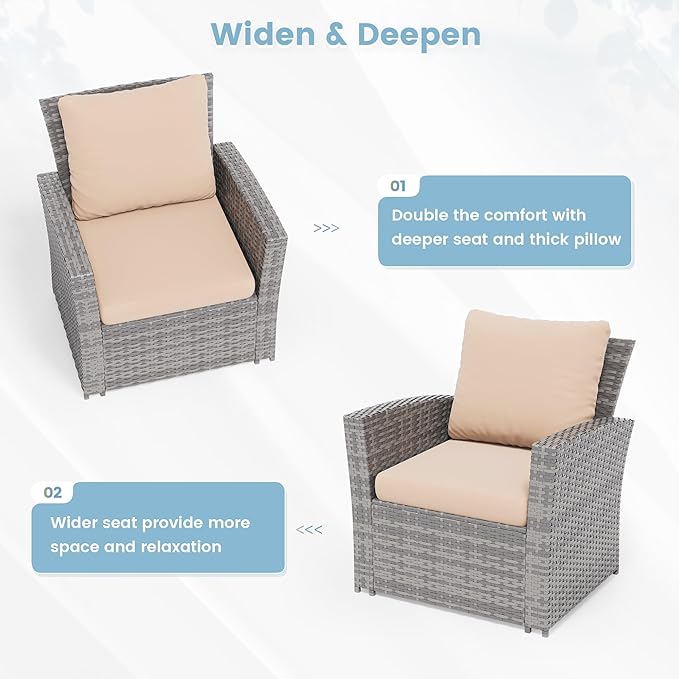 Amopatio 4 Piece Outdoor Wicker Patio Furniture Set, PE Rattan Sectional Sofa with Thick Cushions & Tempered Glass Table, Weather-Resistant Patio Conversation Sets for Balcony, Backyard, Beige