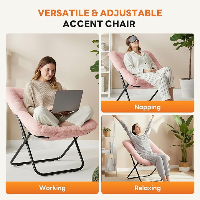 Sweetcrispy Comfy Chair for Adults, Foldable Living Room Chair, Soft Faux Fur Lounge for Bedroom Dorm Rooms, Comfortable Reading Chair for Teens, X-Large