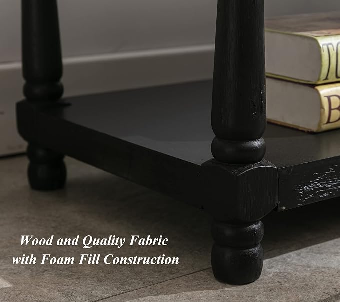 DUOMAY Mid-Century Tufted Storage Bench with Shelf, Linen Upholstered Farmhouse Entryway Shoe Bench Ottoman Bed End Stool for Bedroom Living Room Dining Room, Black Wood Frame, White - Image 6