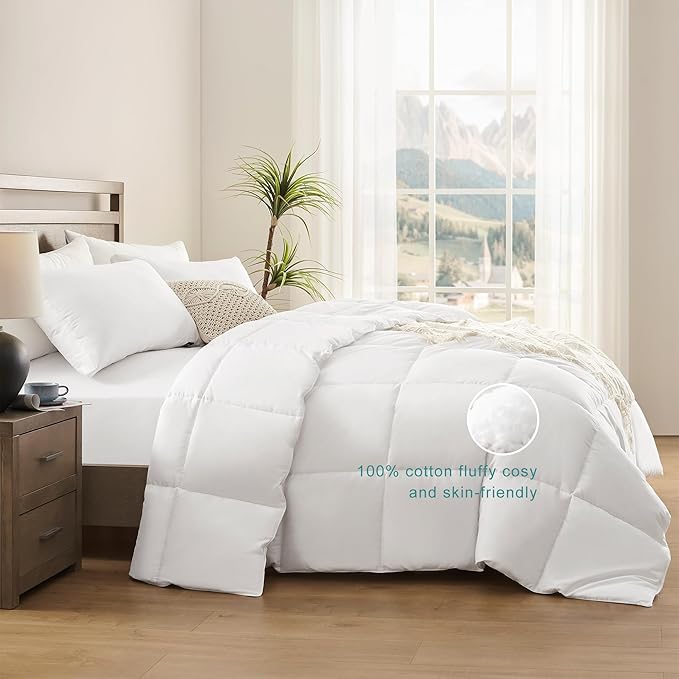 ACCURATEX Twin Duvet Insert Comforter,100% Cotton 400GSM Thick Fluffy Down Alternative Comforter,Breathable Soft White Hotel Bed Duvet Insert with Corner Tabs (68''x88'')